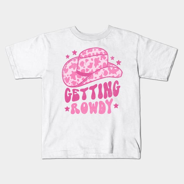 Getting Rowdy Retro Space Cowgirl Hat Pink Kids T-Shirt by PUFFYP